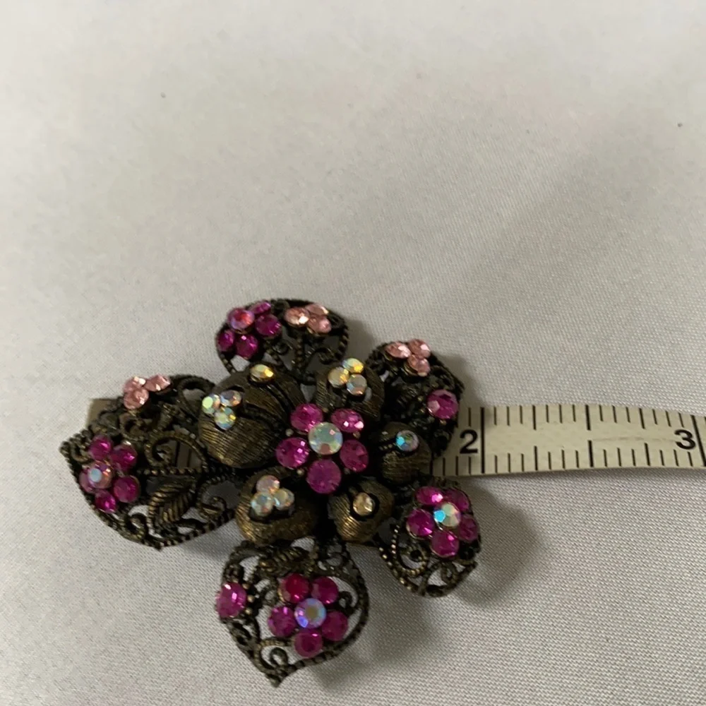 Vintage pink rhinestone Orchid pin brooch
